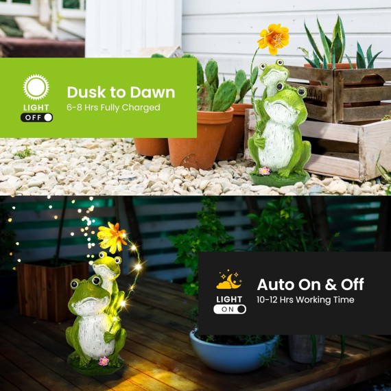 Solar Garden Statues Loving Frog Garden Decor Figurine Lights for Outside, Yard Decorations Outdoor Patio Decor, Housewarming Gifts for Mom, Women for Mothers Day