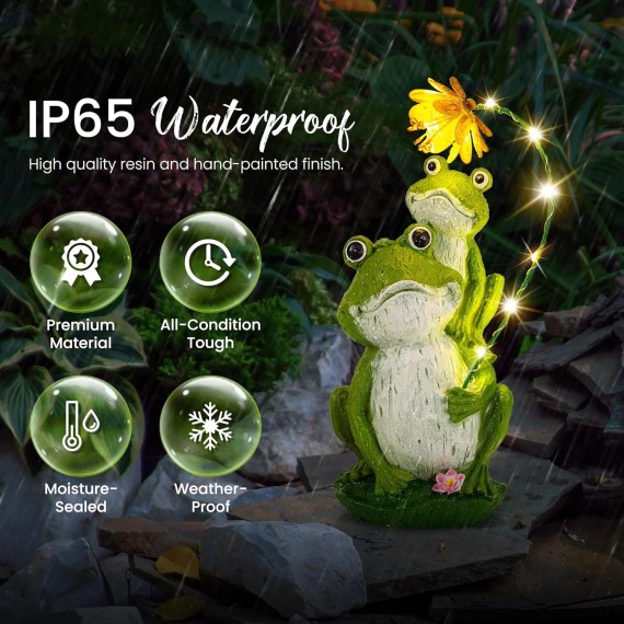 Solar Garden Statues Loving Frog Garden Decor Figurine Lights for Outside, Yard Decorations Outdoor Patio Decor, Housewarming Gifts for Mom, Women for Mothers Day