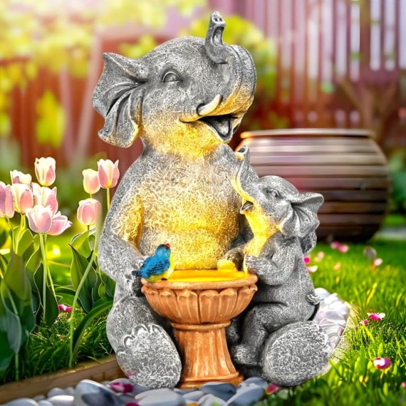 Solar Garden Statues Loving Elephant Garden Decor Lights for Outside Yard Decorations Outdoor, Elephant Gifts for Women, Mom for Mothers Day