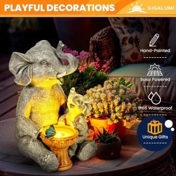 Solar Garden Statues Loving Elephant Garden Decor Lights for Outside Yard Decorations Outdoor, Elephant Gifts for Women, Mom for Mothers Day