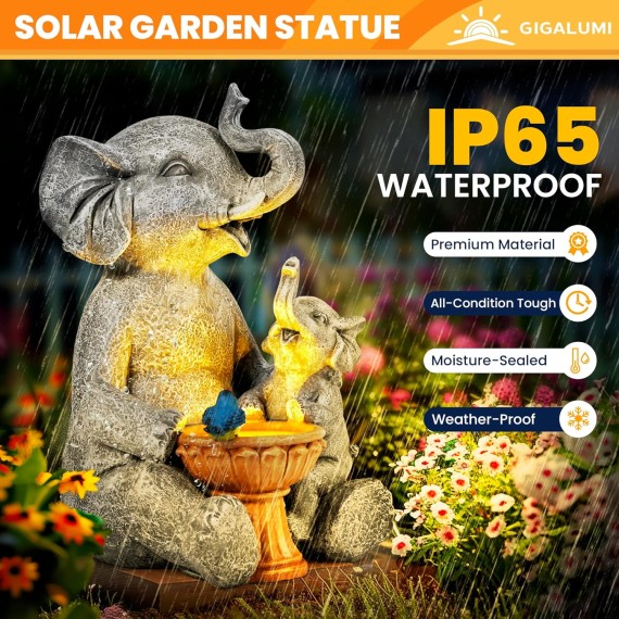 Solar Garden Statues Loving Elephant Garden Decor Lights for Outside Yard Decorations Outdoor, Elephant Gifts for Women, Mom for Mothers Day