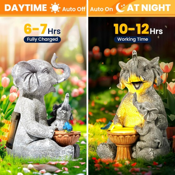 Solar Garden Statues Loving Elephant Garden Decor Lights for Outside Yard Decorations Outdoor, Elephant Gifts for Women, Mom for Mothers Day