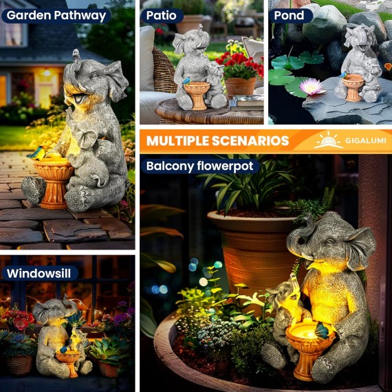 Solar Garden Statues Loving Elephant Garden Decor Lights for Outside Yard Decorations Outdoor, Elephant Gifts for Women, Mom for Mothers Day