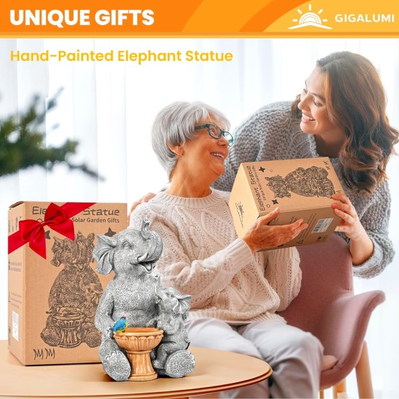 Solar Garden Statues Loving Elephant Garden Decor Lights for Outside Yard Decorations Outdoor, Elephant Gifts for Women, Mom for Mothers Day
