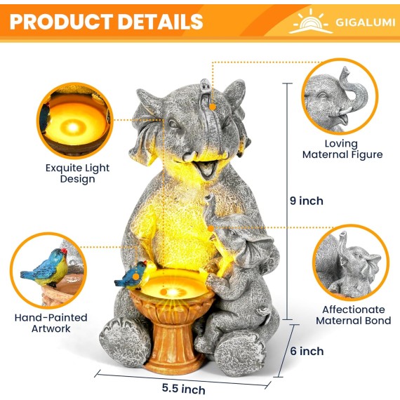 Solar Garden Statues Loving Elephant Garden Decor Lights for Outside Yard Decorations Outdoor, Elephant Gifts for Women, Mom for Mothers Day