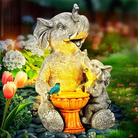 Solar Garden Statues Loving Elephant Garden Decor Lights for Outside Yard Decorations Outdoor, Elephant Gifts for Women, Mom for Mothers Day