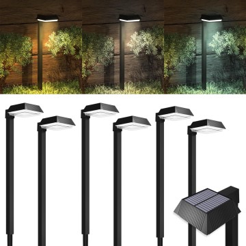 6 Pack 2W Solar Sidewalk Dusk to Dawn Outdoor Backyard Walkway Garden Driveway Landscape Waterproof Patio Yard Lawn Super Bright Path Lights, 100 Lumens, 3CCT 3000K/5000K/7000K, Non-Dimmable