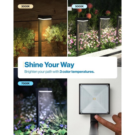 6 Pack 2W Solar Sidewalk Dusk to Dawn Outdoor Backyard Walkway Garden Driveway Landscape Waterproof Patio Yard Lawn Super Bright Path Lights, 100 Lumens, 3CCT 3000K/5000K/7000K, Non-Dimmable