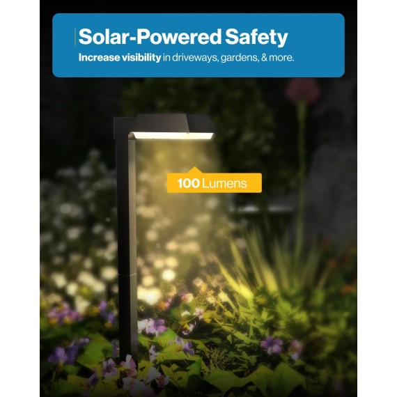 6 Pack 2W Solar Sidewalk Dusk to Dawn Outdoor Backyard Walkway Garden Driveway Landscape Waterproof Patio Yard Lawn Super Bright Path Lights, 100 Lumens, 3CCT 3000K/5000K/7000K, Non-Dimmable