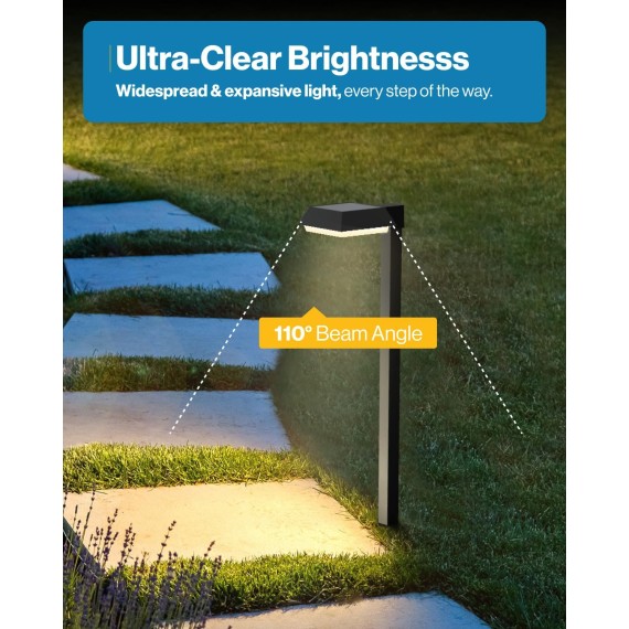 6 Pack 2W Solar Sidewalk Dusk to Dawn Outdoor Backyard Walkway Garden Driveway Landscape Waterproof Patio Yard Lawn Super Bright Path Lights, 100 Lumens, 3CCT 3000K/5000K/7000K, Non-Dimmable