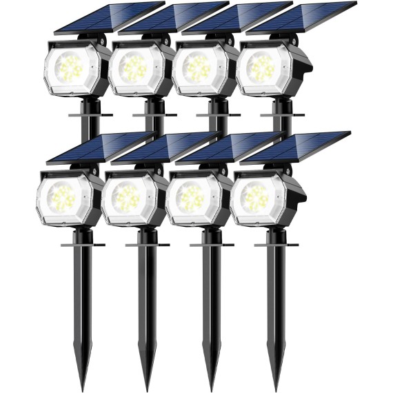 8 Pack Solar Spot Lights Outdoor Waterproof, 52 LED Solar Landscape Lights 3 Lighting Modes, IP65 Solar Powered Spotlights Outdoor Solar Lights for Yard Outside Garden Tree (Cool White)