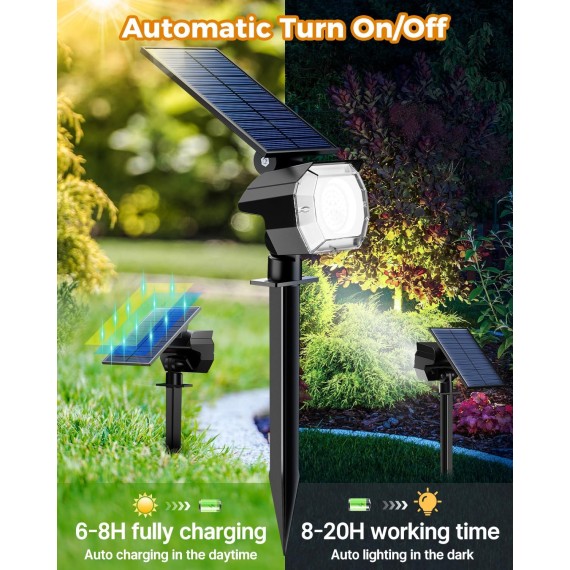 8 Pack Solar Spot Lights Outdoor Waterproof, 52 LED Solar Landscape Lights 3 Lighting Modes, IP65 Solar Powered Spotlights Outdoor Solar Lights for Yard Outside Garden Tree (Cool White)