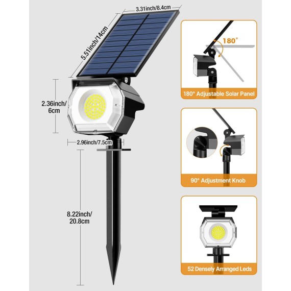 8 Pack Solar Spot Lights Outdoor Waterproof, 52 LED Solar Landscape Lights 3 Lighting Modes, IP65 Solar Powered Spotlights Outdoor Solar Lights for Yard Outside Garden Tree (Cool White)