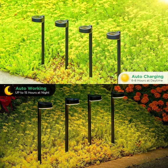 8 Pack Solar Pathway Lights Outdoor, Solar Lights for Outside with Brighter 12 LED, Up to 12 Hrs Outdoor Waterproof Solar Powered Garden Lights for Yard Pathway Walkway Path Driveway