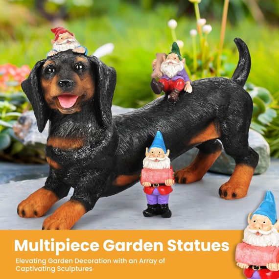 Dachshund Gnomes Garden Statues Yard Decorations Outdoor Decor, Unique Weiner Dog Gifts for Women Sympathy Dog Mom Memorial Gifts for Loss of Dog