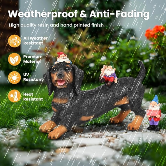 Dachshund Gnomes Garden Statues Yard Decorations Outdoor Decor, Unique Weiner Dog Gifts for Women Sympathy Dog Mom Memorial Gifts for Loss of Dog