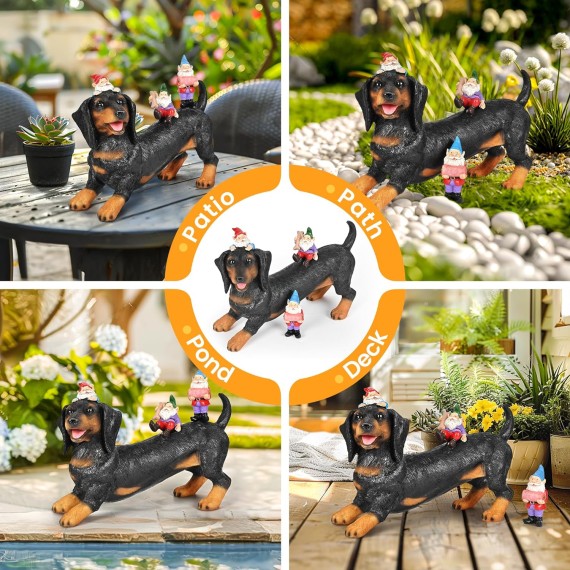 Dachshund Gnomes Garden Statues Yard Decorations Outdoor Decor, Unique Weiner Dog Gifts for Women Sympathy Dog Mom Memorial Gifts for Loss of Dog