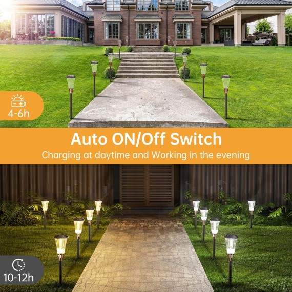 8 Pack Solar Pathway Lights Outdoor, Upgraded LED Solar Lights Outside 2-Color Adjustable IP65 Waterproof,Auto On/Off Outdoor Solar Lights for Yard Garden Walkway Sidewalk Landscape Lighting