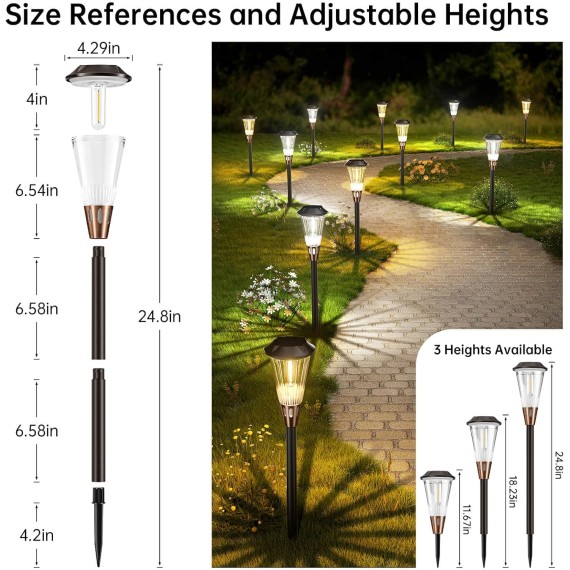8 Pack Solar Pathway Lights Outdoor, Upgraded LED Solar Lights Outside 2-Color Adjustable IP65 Waterproof,Auto On/Off Outdoor Solar Lights for Yard Garden Walkway Sidewalk Landscape Lighting