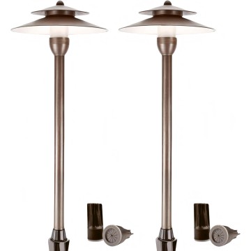 Outdoor Low Voltage Solid Brass Pathway Lights Fixture, China Hat Two Layers Landscape Path Lights for Lawn Patio Yard Walkway Driveway Pathway Garden,2 PACK（without Bulb）
