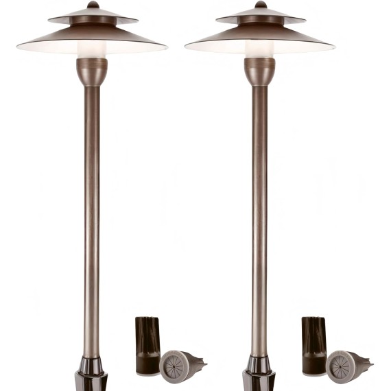 Outdoor Low Voltage Solid Brass Pathway Lights Fixture, China Hat Two Layers Landscape Path Lights for Lawn Patio Yard Walkway Driveway Pathway Garden,2 PACK（without Bulb）
