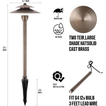 Outdoor Low Voltage Solid Brass Pathway Lights Fixture, China Hat Two Layers Landscape Path Lights for Lawn Patio Yard Walkway Driveway Pathway Garden,2 PACK（without Bulb）