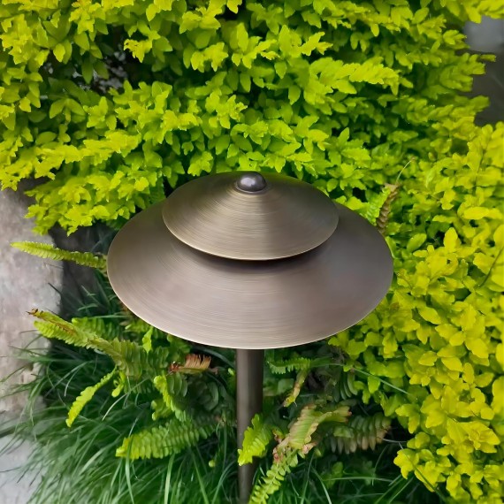 Outdoor Low Voltage Solid Brass Pathway Lights Fixture, China Hat Two Layers Landscape Path Lights for Lawn Patio Yard Walkway Driveway Pathway Garden,2 PACK（without Bulb）