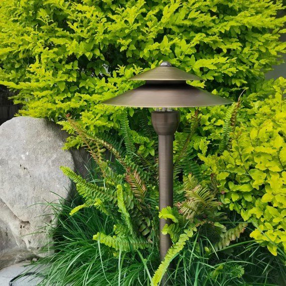 Outdoor Low Voltage Solid Brass Pathway Lights Fixture, China Hat Two Layers Landscape Path Lights for Lawn Patio Yard Walkway Driveway Pathway Garden,2 PACK（without Bulb）