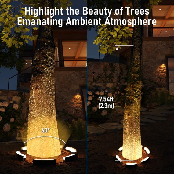 12-24V LED Low Voltage Landscape Tree Ring Lights, 3000K Warm White, IP65 Waterproof, 900LM 12W Aluminum Housing Landscape Spotlights for Big Tree&Palm Tree, Max Dia 20.29 Inch, Pack of 6