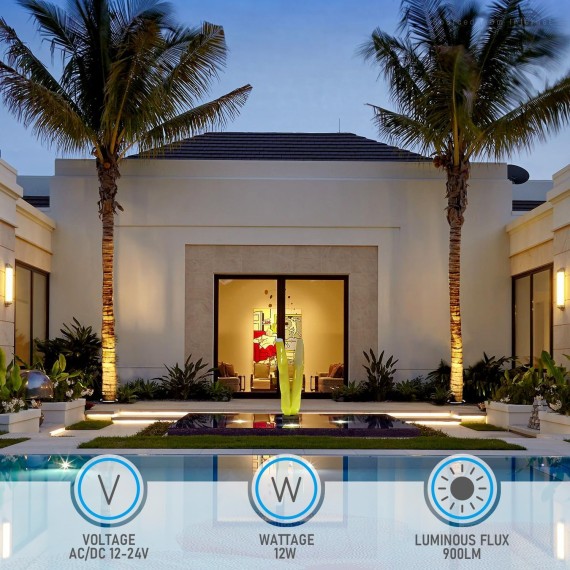 12-24V LED Low Voltage Landscape Tree Ring Lights, 3000K Warm White, IP65 Waterproof, 900LM 12W Aluminum Housing Landscape Spotlights for Big Tree&Palm Tree, Max Dia 20.29 Inch, Pack of 6