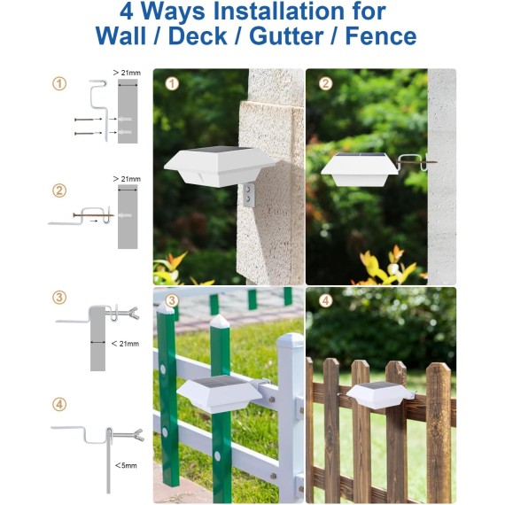 8 Pack Solar Powered Gutter Lights Outdoor Decorative Waterproof 12 LEDs Yard Lamp for Fence, Railing, Outside Wall, Deck, Garden, Path, Backyard, Walkway, Patio, No Drilling Installation (Warm White)