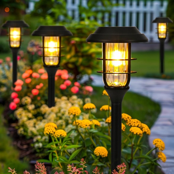 Solar Garden Lights IP65 Waterproof, Solar Pathway Lights for Outside Decor, Solar Powered Landscape Lighting for Outdoor Yard,Patio,Garden beds,Driveway, Porch, 6 Pack (Warm White)