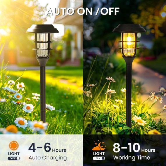 Solar Garden Lights IP65 Waterproof, Solar Pathway Lights for Outside Decor, Solar Powered Landscape Lighting for Outdoor Yard,Patio,Garden beds,Driveway, Porch, 6 Pack (Warm White)