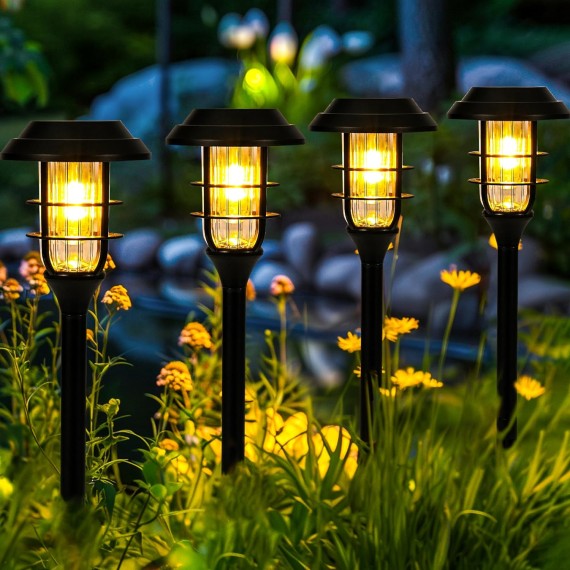 Solar Garden Lights IP65 Waterproof, Solar Pathway Lights for Outside Decor, Solar Powered Landscape Lighting for Outdoor Yard,Patio,Garden beds,Driveway, Porch, 6 Pack (Warm White)