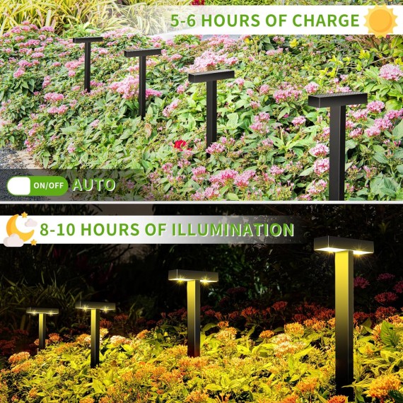 Solar Garden Lights Outdoor Waterproof, Bright LED Solar Pathway Lights for Outside, Dusk to Dawn Up to 10H Solar Powered Path Lights, Landscape Lighting for Yard, Patio (Warm Light,4 Pack
