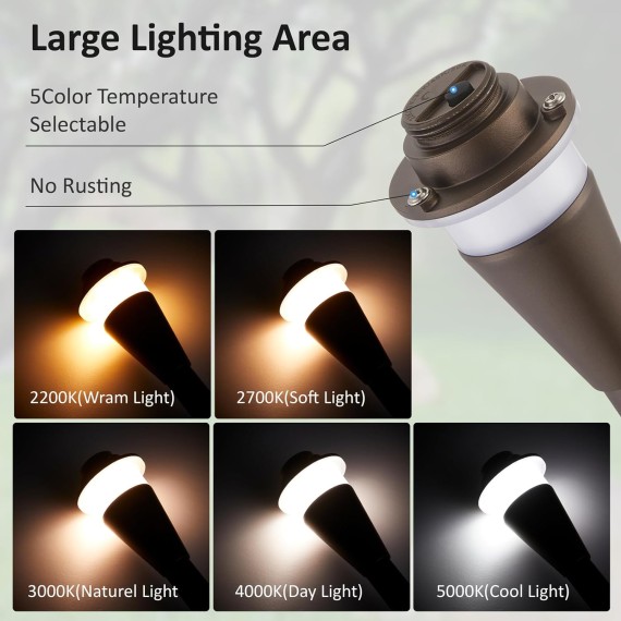 LED Low Voltage Landscape Lights,5W 5CCT Pathway Lights,Low Voltage 12-24V AC/DC Waterproof Landscape Path Lights,CRI90 Landscape Lighting for Yard Garden Walkway ETL Listed Cord, Pack of 6