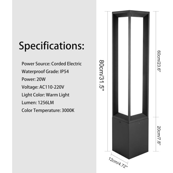 Landscape Path Light, Aluminum 20W Luxury LED Lighting, IP65 Waterproof Post Bollard Light Aluminum Outdoor Lawn Floor Lantern Modern Luxury Road Light for Lawn Courtyard Driveway Pathway Decoration